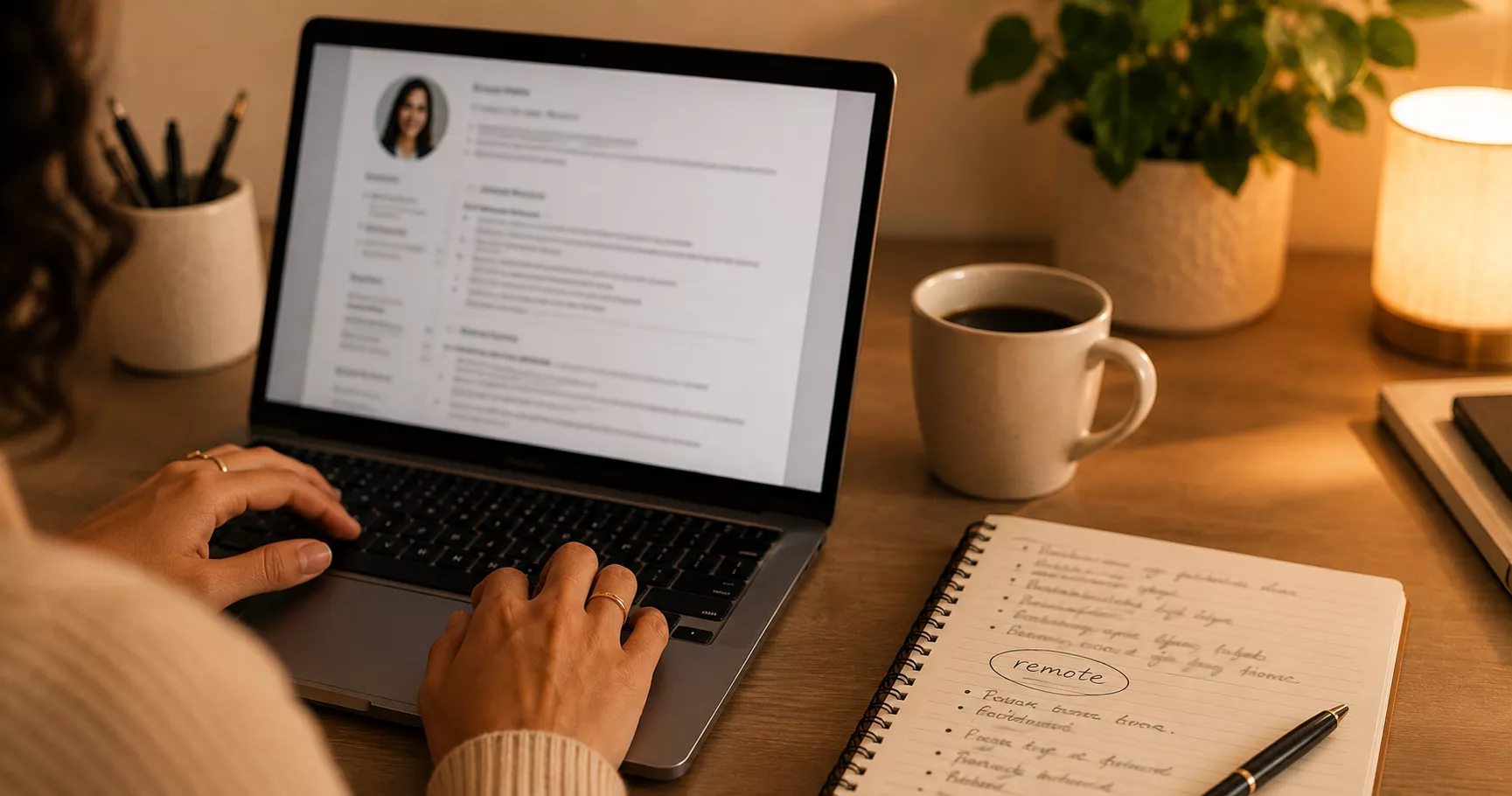 Como Adaptar Seu Currículo Para Vagas Home Office — Guia Prático Currículo sendo adaptado com palavras-chave para vagas de trabalho remoto