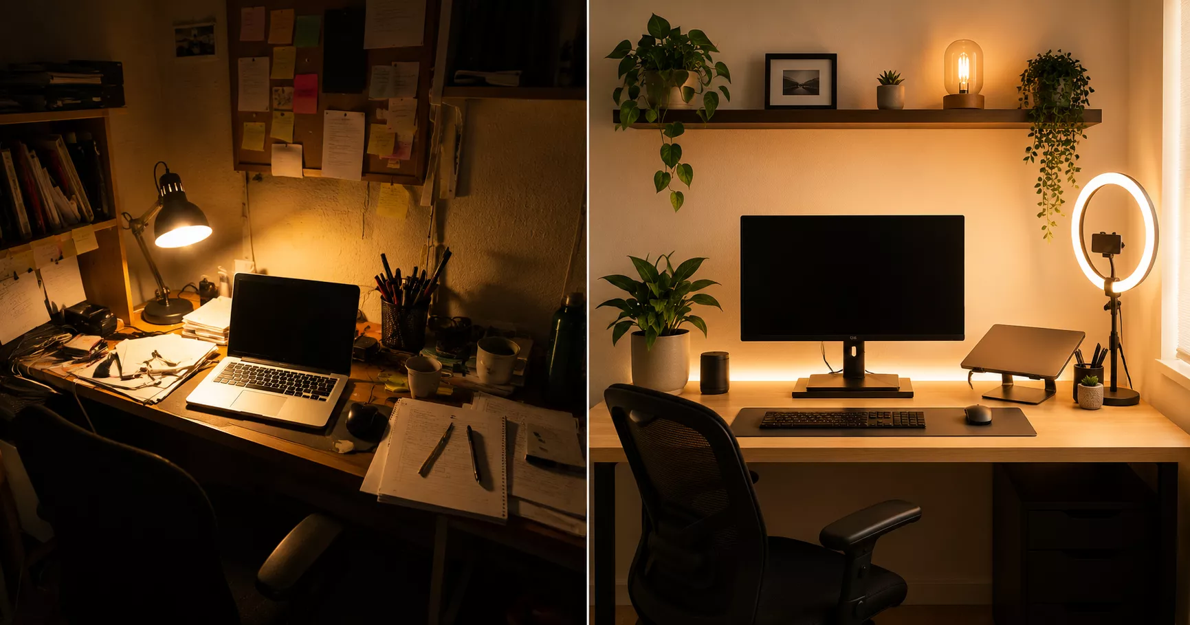 Como Montar um Home Office Produtivo Gastando Pouco em 2026 Home office organizado e produtivo montado com orçamento acessível